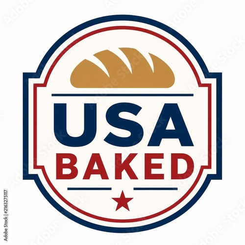 USA Baked bread product label emblem with patriotic colors and wheat loaf icon