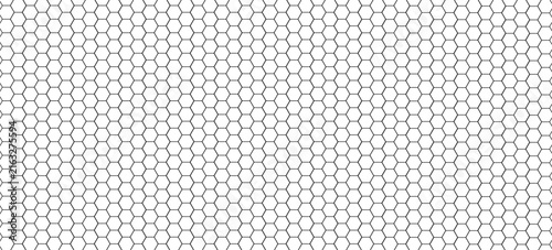 Seamless pattern with outline hexagon grid. Honeycomb net backdrop. Abstract background with geometric line grille. Black hexagon mesh, vector illustration
