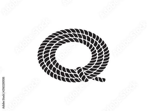 Circular rope icon silhouette. Twisted cord loop graphic for nautical design elements.