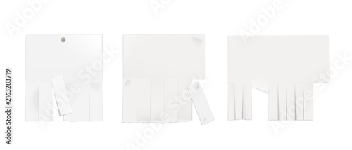 Blank paper flyers with tear-off strips at the bottom. A template for displaying information and contact details