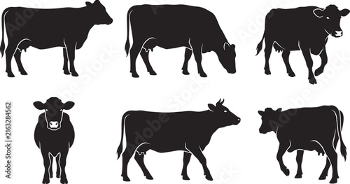 Set of cow silhouettes