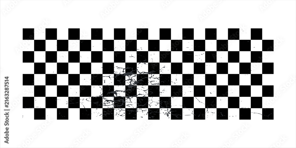 Fototapeta premium Dynamic black and white checkered racing texture with distressed grunge effects. Ideal for car racing, motocross, speedway, motorsport posters, event banners, stickers, apparel, and digital graphics.
