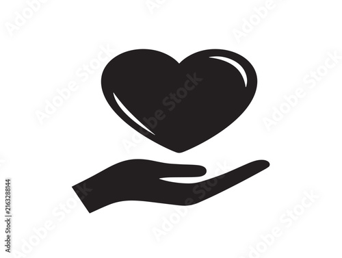 Heart in hand icon. Charity and donation symbol for non-profit and social care concepts.