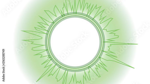 Foto Abstract neon green circular energy burst design with sharp radiating light beam
