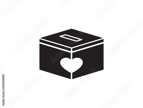 Charity donation box icon. Vector illustration of a heart symbol on a contribution container.