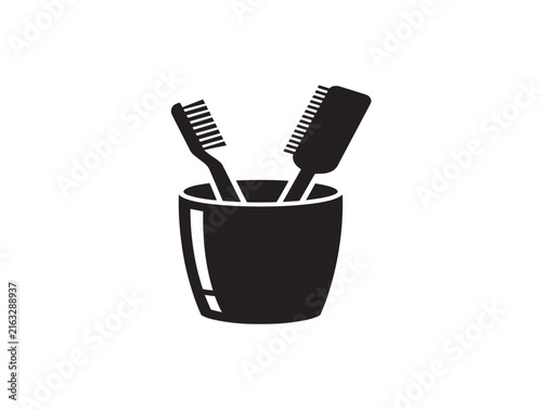 Toothbrush holder icon. Bathroom accessory silhouette for dental hygiene and oral care.