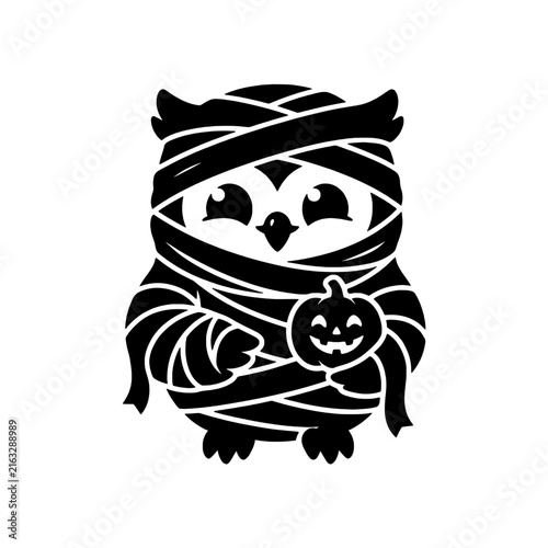 Cute owlet mummy costume silhouette cut file with happy expression
