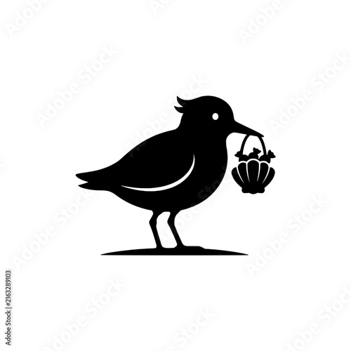 Sandpiper carrying pumpkin silhouette icon with cheerful bird vibe