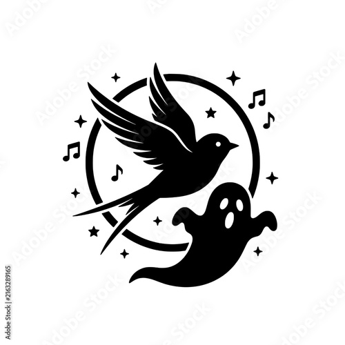 Swallow flying halloween silhouette spook ghost moon star music note