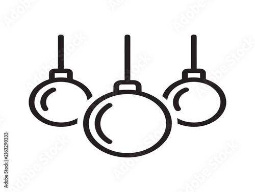 Hanging Christmas ornaments icon. Minimalist bauble decoration for holiday design.