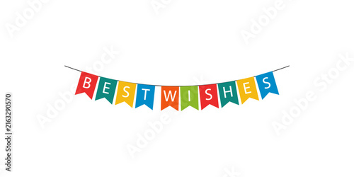 Colorful bunting flags with best wishes text for festive celebrations