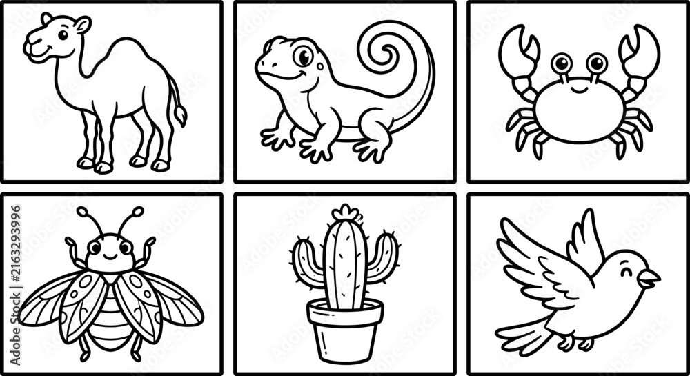 Obraz premium Coloring book for kids with animals and plants