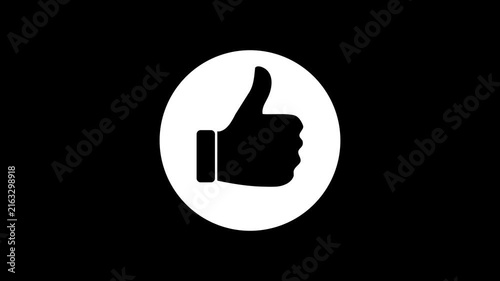 Thumbs up like icon animation on black background.