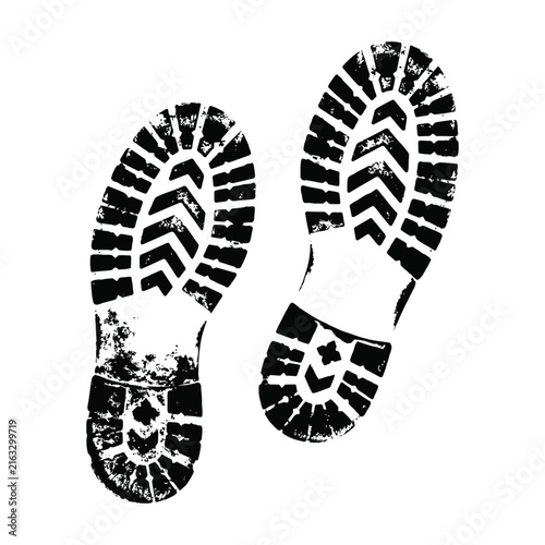 Black Boot Footprints Vector Illustration Isolated on White Background