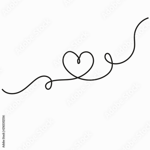 Minimalist continuous line heart drawing, elegant black monoline heart shape, simple romantic vector art for wedding invitations and cards