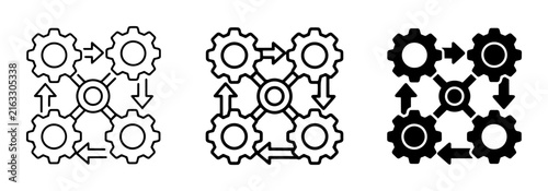 Interlocking Gears System, Mechanical Process Icons, Workflow Automation Concepts