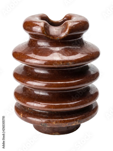 High Voltage Porcelain Electrical Insulator with Weathered Surface on Transparent Background