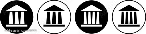 Classical building or bank icon set in flat, outline, and hand-drawn styles