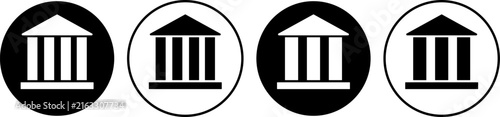 Classical building or bank icon set in flat, outline, and hand-drawn styles