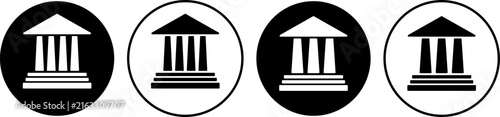 Classical building or bank icon set in flat, outline, and hand-drawn styles