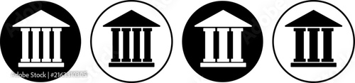 Classical building or bank icon set in flat, outline, and hand-drawn styles