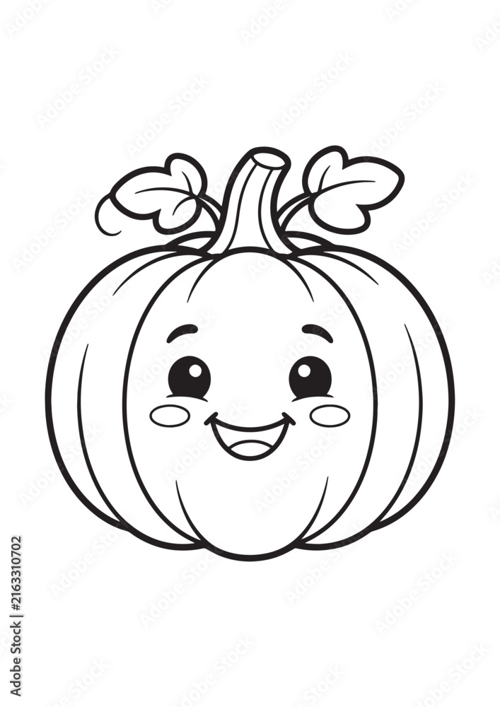 Obraz premium Cute Kawaii Pumpkin Character Coloring Page Vector Line Art