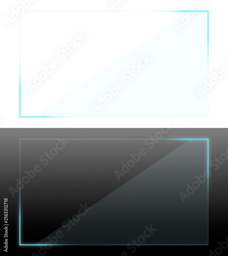 Isolated Glowing Cyan Rectangle Frame with Semi Transparent Center