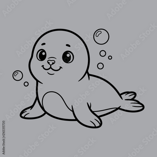 Cute Baby Seal with Floating Bubbles Art And Illustration