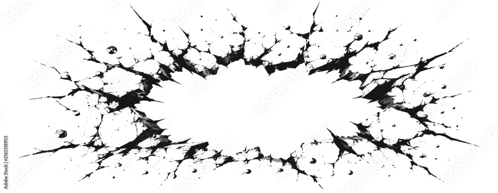 Obraz premium Broken concrete scratch texture with shattered wall, distressed fissures, impact cracks, smashed surface, rough explosion shapes and damaged grunge debris effect, vector illustration