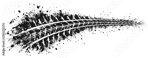 Bild auf Leinwand Car tire tread track vector, textured rubber wheel print with mud splash, grunge