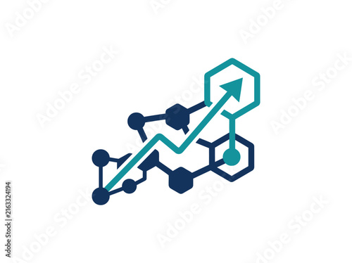 Abstract Network Graph With Upward Arrow and Hexagons Representing Growth