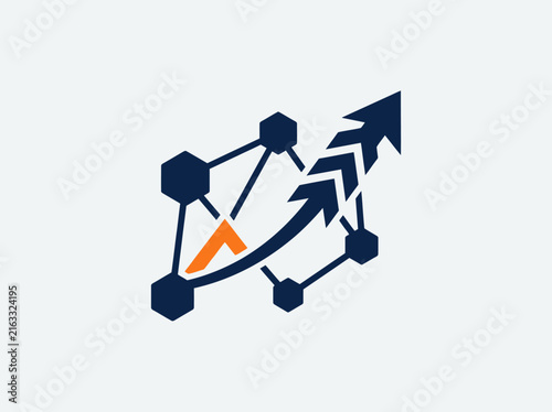 Abstract Network Graph With Upward Trend Arrows And Geometric Shapes