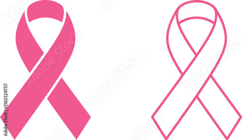 A set of pink ribbons for breast cencer awarness month vector illustration featuring solid and outline styles for medical charity and health campaigns