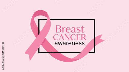 Elegant pink ribbon design for brest cencer awarness month vector illustration featuring a rectangular frame and modern typography for medical health support campaigns