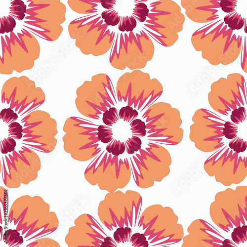 Cute vector floral seamless pattern. Colorful flowers background. Trendy repeat texture for fashion print, wallpaper or fabric