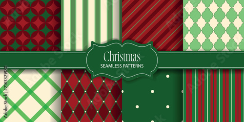 set of christmas seamless pattern. collection of geometric tseamless exture