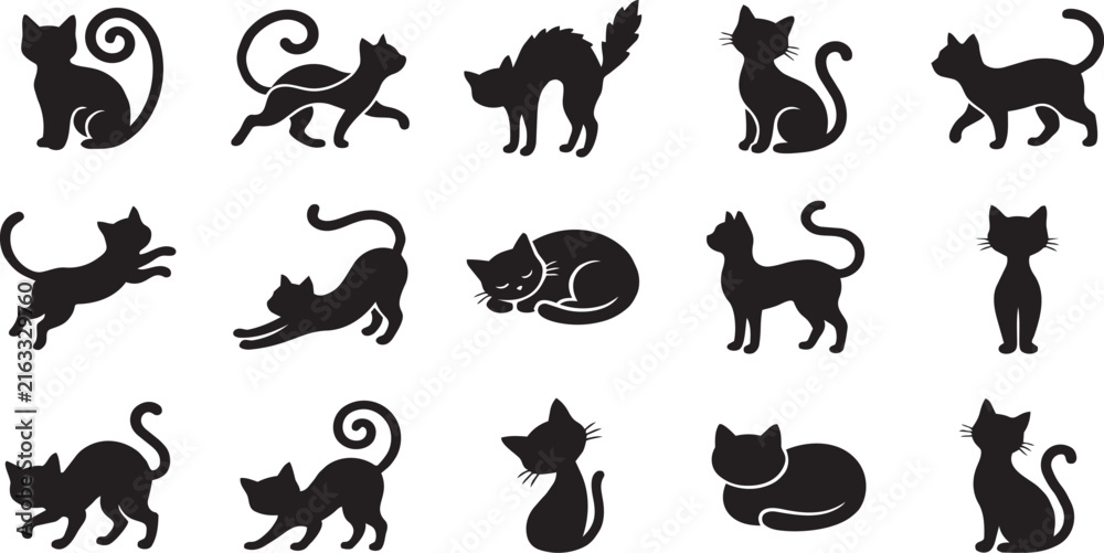 Fototapeta premium Black Cat black cat silhouettes in various poses and emotions