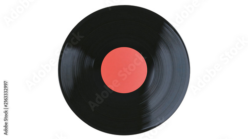 Bild auf Leinwand Black vinyl record with red label isolated on transparent background