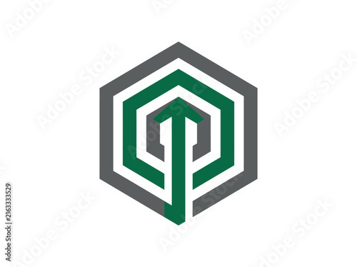 Abstract Hexagonal Geometric Logo Design Concept With Upward Arrow Symbol