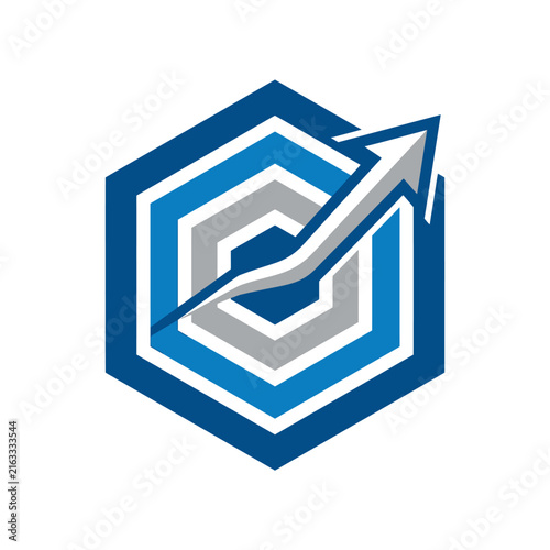 Abstract Hexagonal Geometric Shape With Upward Arrow Graphic
