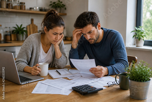 Worried People Reviewing Bills and Household Expenses Amid Rising Costs