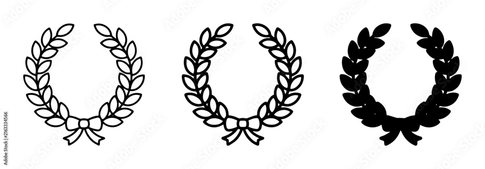 Fototapeta premium Laurel wreath silhouette icons set, award achievement symbols, black style, recognition