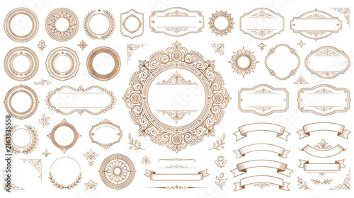 Golden ornate frames vintage borders luxury flourish set.
