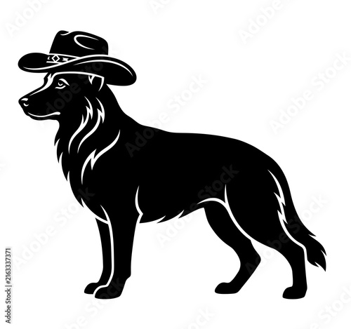 Obraz na plátne German shepherd dog wearing a western cowboy hat vector silhouette with shepherd