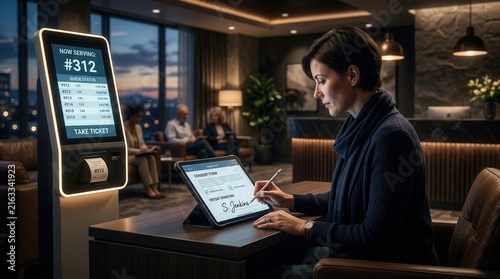 Digital Check In And Signature In Modern Business Lobby