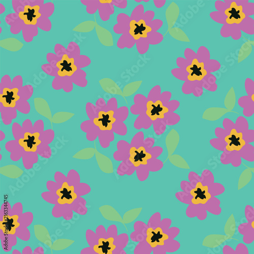 Cute vector floral seamless pattern. Colorful flowers background. Trendy repeat texture for fashion print, wallpaper or fabric