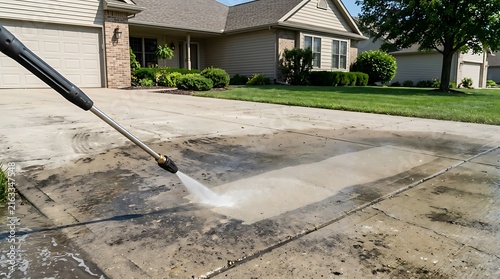 Professional Pressure Washing Concrete Driveway at Residential Home