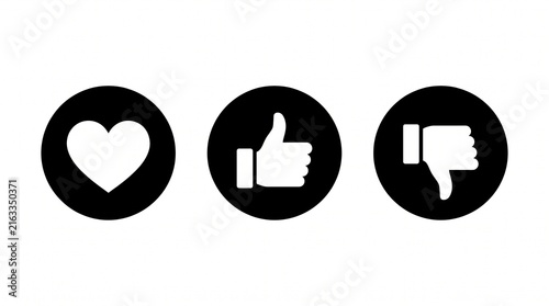Social media reaction icons like heart thumb up and thumb down with thumbs