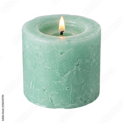 Canvastavla Green rustic candle isolated on transparent background