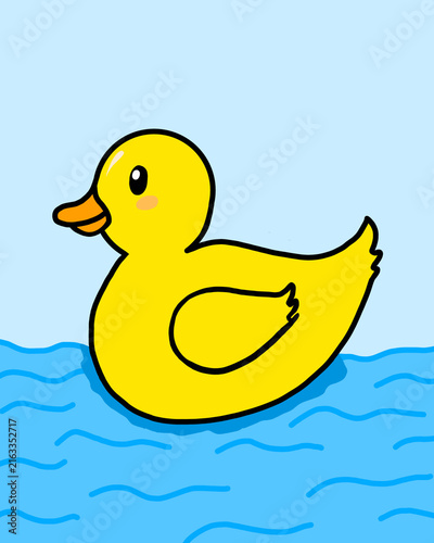 Canvastavla yellow duck swimming in water